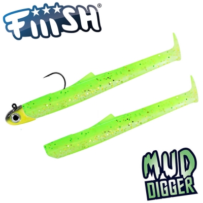 Fiiish Mud Digger 65 Combo Medium: Jig Head 4g Kaki + 2 Lure Bodies 6.5cm - Lime Juice