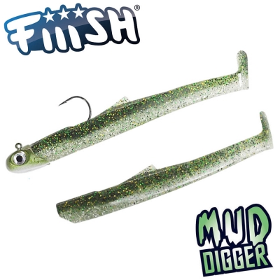 Fiiish Mud Digger Combo: Jig Head 10g + 2 Lure Bodies 9cm - Ghost Minnow