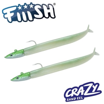 Fiiish Crazy Sand Eel No1 Double Combo: 2 Jig Heads 10g + 2 Lure Bodies 10cm - Pearl Green