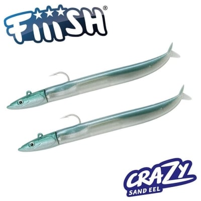 Fiiish Crazy Sand Eel No1 Double Combo: 2 Jig Heads 10g + 2 Lure Bodies 10cm - Pearl Blue