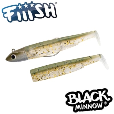 Fiiish Black Minnow No2 Combo: Jig Head 10g + 2 Lure Bodies 9cm - Kaki Glitter