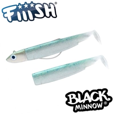 Fiiish Black Minnow No2 Combo: Jig Head 10g + 2 Lure Bodies 9cm - Green Glitter