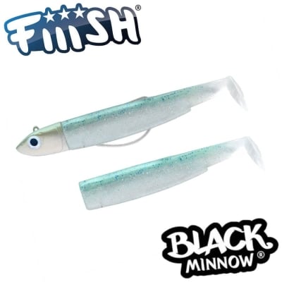 Fiiish Black Minnow No1 Combo: Jig Head 6g + 2 Lure Bodies 7cm - Green Glitter