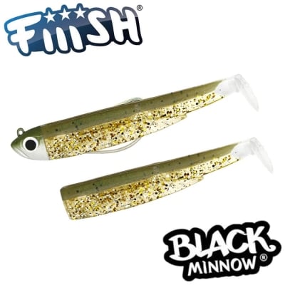 Fiiish Black Minnow No3 Combo: Jig Head 12g + 2 Lure Bodies 12cm - Kaki Glitter