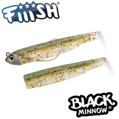 Fiiish Black Minnow No2.5 Combo: Jig Head 8g + 2 Lure Bodies 10.5cm - Kaki Glitter