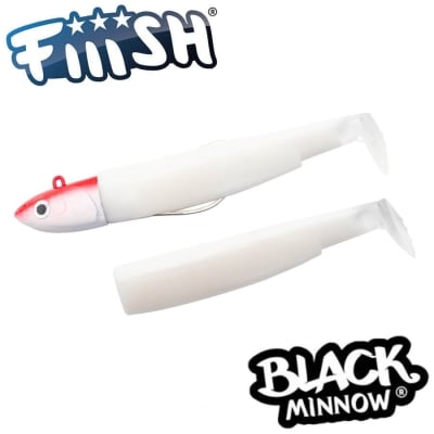 Fiiish Black Minnow No4 Combo: Jig Head 60g Red + 2 Lure Bodies 14cm - White