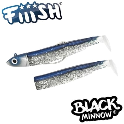 Fiiish Black Minnow No3 Combo: Jig Head 25g + 2 Lure Bodies 12cm - Barracuda Blue