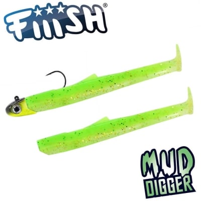 Fiiish Mud Digger 65 Combo Heavy: Jig Head 6g Yellow/Black + 2 Lure Bodies 6.5cm - Atomic Citrus