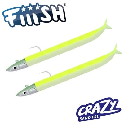 Fiiish Crazy Sand Eel No1 Double Combo: 2 Jig Heads 10g + 2 Lure Bodies 10cm - Fluo Yellow