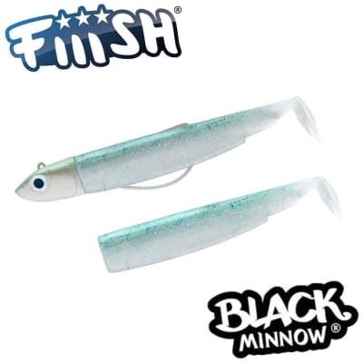 Fiiish Black Minnow No3 Combo: Jig Head 25g + 2 Lure Bodies 12cm - Green Glitter