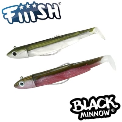 Fiiish Black Minnow No3 Double Combo: 2 Jig Heads 25g + 2 Lure Bodies 12cm - Kaki/Pink