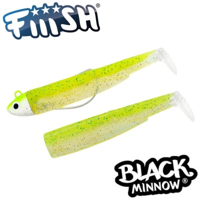 Fiiish Black Minnow No3 Combo: Jig Head 18g + 2 Lure Bodies 12cm - Lime Juice