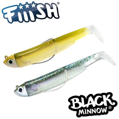 Fiiish Black Minnow No2 Double Combo: 2 Jig Heads 5g + 2 Lure Bodies 9cm - Ghost Minnow/Wakasagi