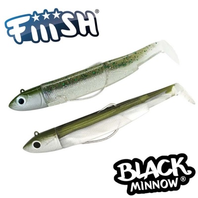 Fiiish Black Minnow No3 Double Combo: 2 Jig Heads 25g + 2 Lure Bodies 12cm - Kaki/Ghost Minnow