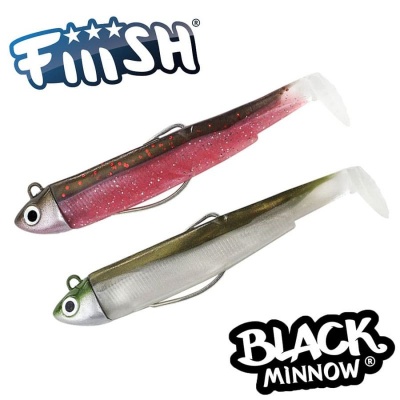 Fiiish Black Minnow No1 Double Combo: 2 Jig Heads 4.5g + 2 Lure Bodies 7cm - Pink/Kaki