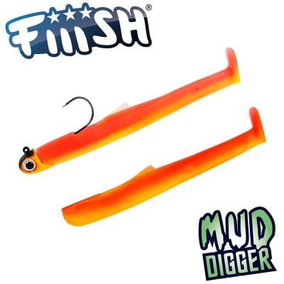 Fiiish Mud Digger Combo: Jig Head 5g Black/Orange + 2 Lure Bodies 9cm - Mango Juice