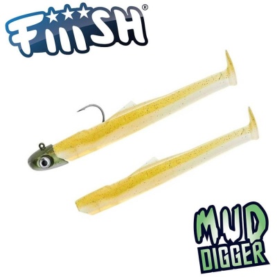 Fiiish Mud Digger Combo: Jig Head 5g Kaki + 2 Lure Bodies 9cm - Wakasagi Juice