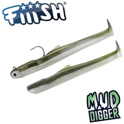 Fiiish Mud Digger 65 Combo Light: Jig Head 2g Kaki + 2 Lure Bodies 6.5cm - Kaki