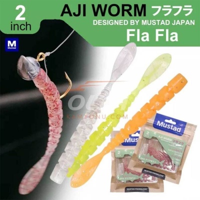 Mustad Aji Worm Fla-Fla 2inch 007 White Glow Glitter