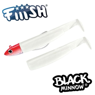 Fiiish Black Minnow No1 Combo: Jig Head 6g Red + 2 Lure Bodies 7cm - White