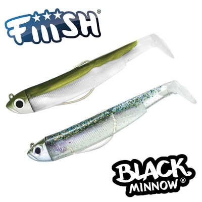 Fiiish Black Minnow No1 Double Combo: 2 Jig Heads 3g + 2 Lure Bodies 7cm - Ghost Minnow/Kaki