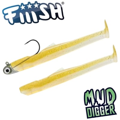 Fiiish Mud Digger 65 Combo Light: Jig Head 2g Kaki + 2 Lure Bodies 6.5cm - Wakasagi