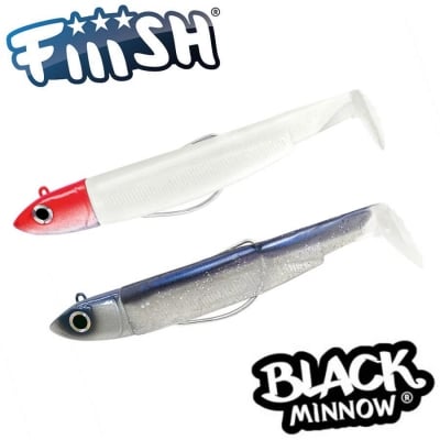 Fiiish Black Minnow No1 Double Combo: 2 Jig Heads 6g + 2 Lure Bodies 7cm - White Red Head / Electric Blue