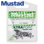 Mustad Crane Swivel W/Fastach Clip #8 Black Nickel 10pcs