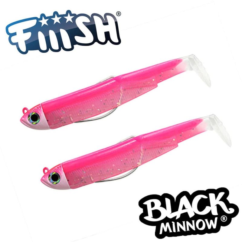 Fiiish Black Minnow No1 Double Combo: 2 Jig Heads 3g + 2 Lure Bodies 7cm - Fluo Pink