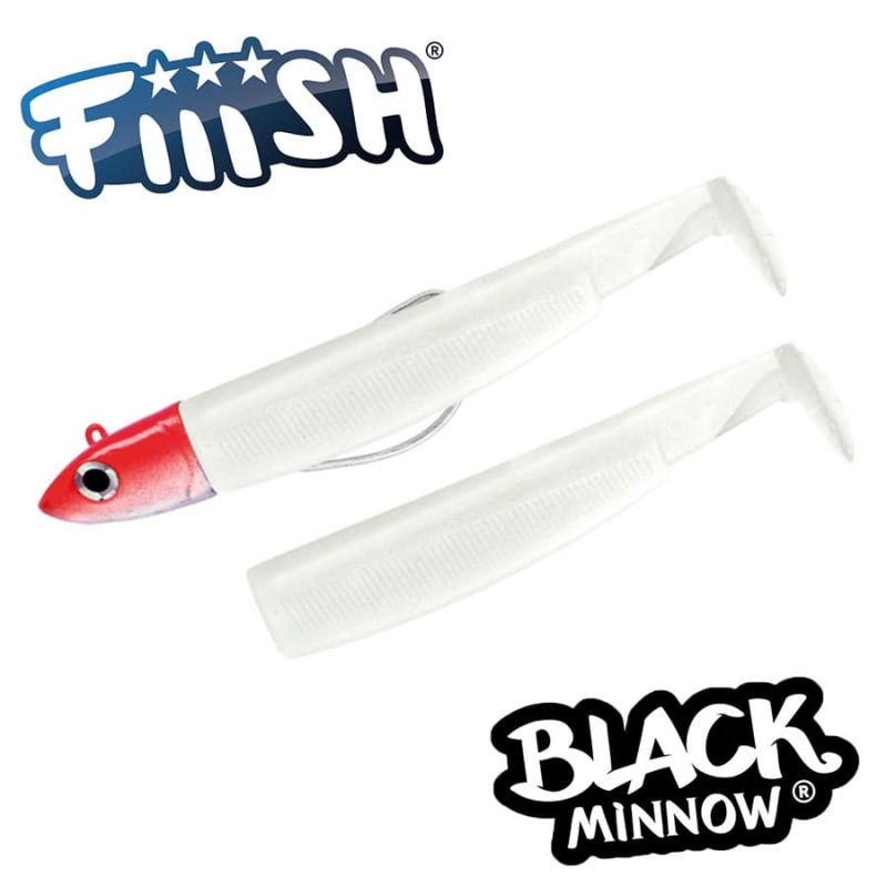 Fiiish Black Minnow No1 Combo: Jig Head 6g Red + 2 Lure Bodies 7cm - White