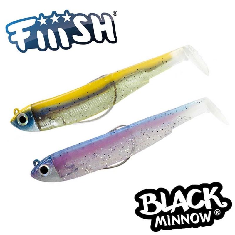 Fiiish Black Minnow No2 Double Combo: 2 Jig Heads 5g + 2 Lure Bodies 9cm - Gold/Blue - Rainbow