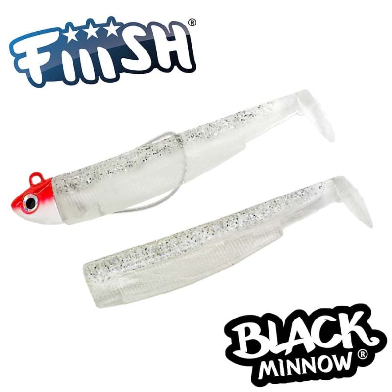 Fiiish Black Minnow No3 Search Combo: Jig Head 18g + 2 Lure Bodies 12cm - White Glitter