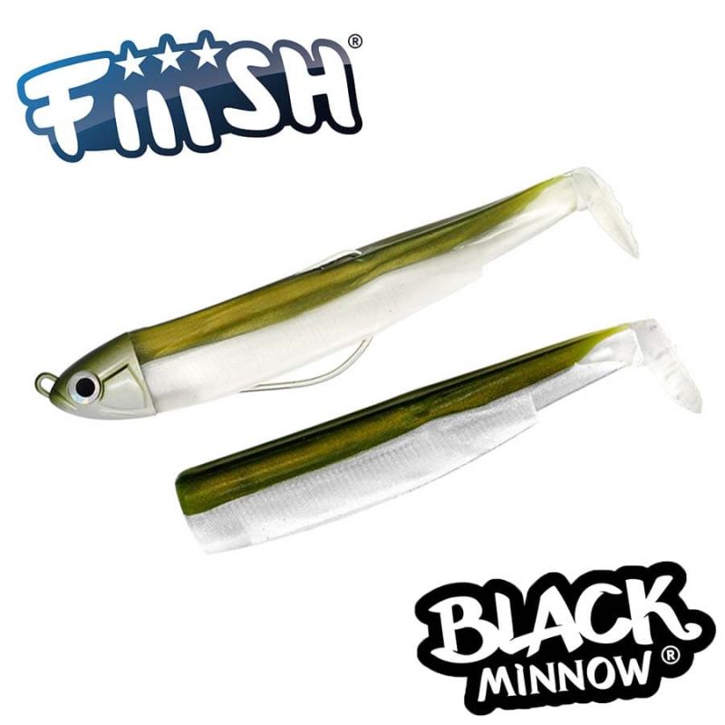 Fiiish Black Minnow No3 Combo: Jig Head 6g + 2 Lure Bodies 12cm - Kaki