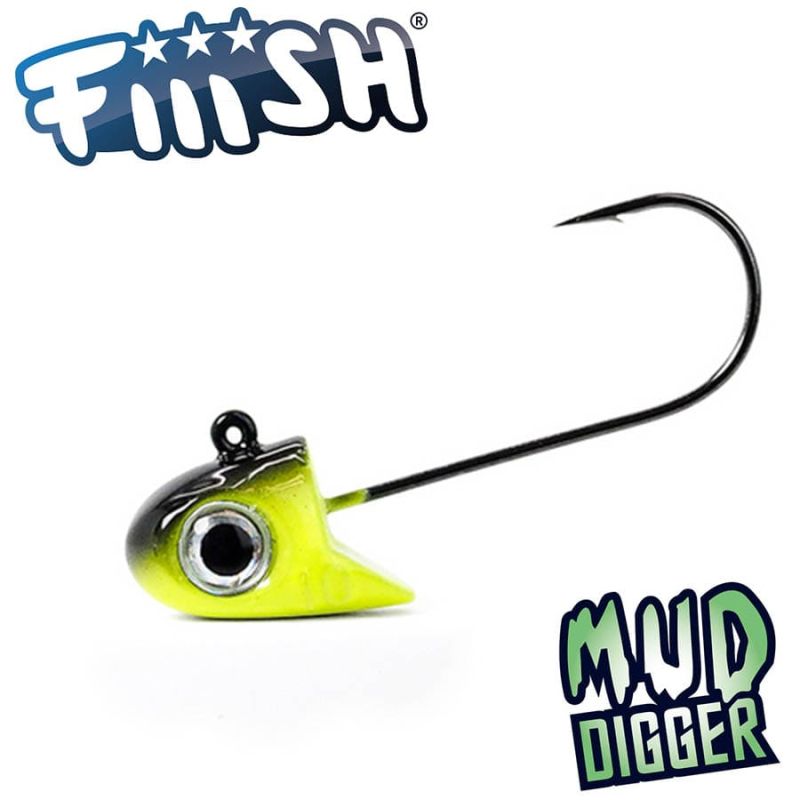 Fiiish Mud Digger Jig Head 10g - Fluo Yellow - UV