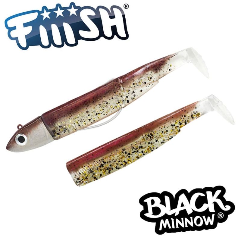 Fiiish Black Minnow No4 Combo: Jig Head 40g + 2 Lure Bodies 14cm - Wine Glitter