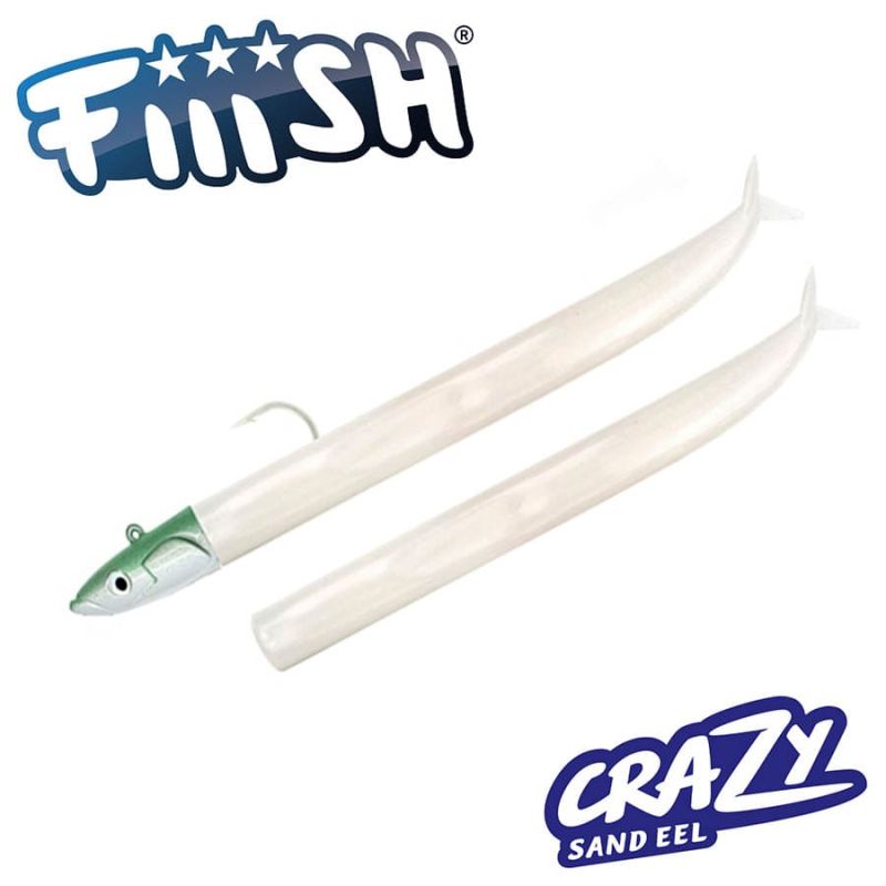 Fiiish Crazy sand eel No1 Combo: Jig Head 10g + 2 Lure Bodies 10cm - White Coco