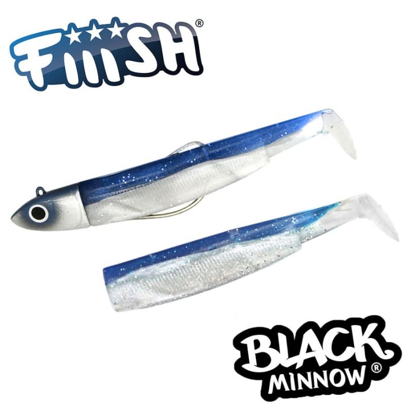 Fiiish Black Minnow No2 Combo: Jig Head 10g + 2 Lure Bodies 9cm - Blue