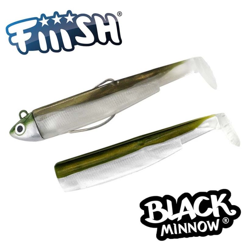 Fiiish Black Minnow No3 Combo: Jig Head 18g + 2 Lure Bodies 12cm - Kaki