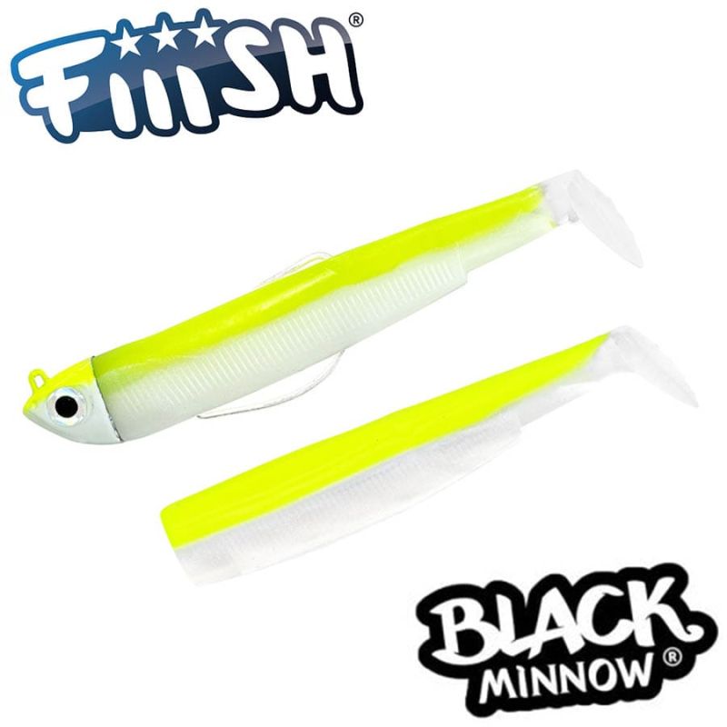 Fiiish Black Minnow No3 Combo: Jig Head 12g + 2 Lure Bodies 12cm - Fluo Yellow