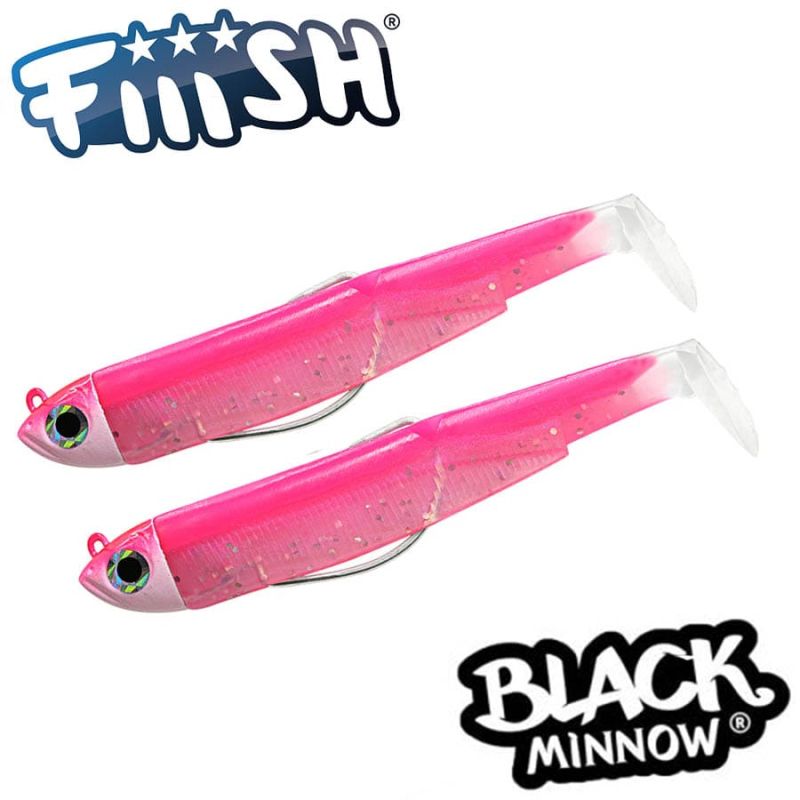 Fiiish Black Minnow No3 Double Combo: 2 Jig Heads 12g + 2 Lure Bodies 12cm - Fluo Pink