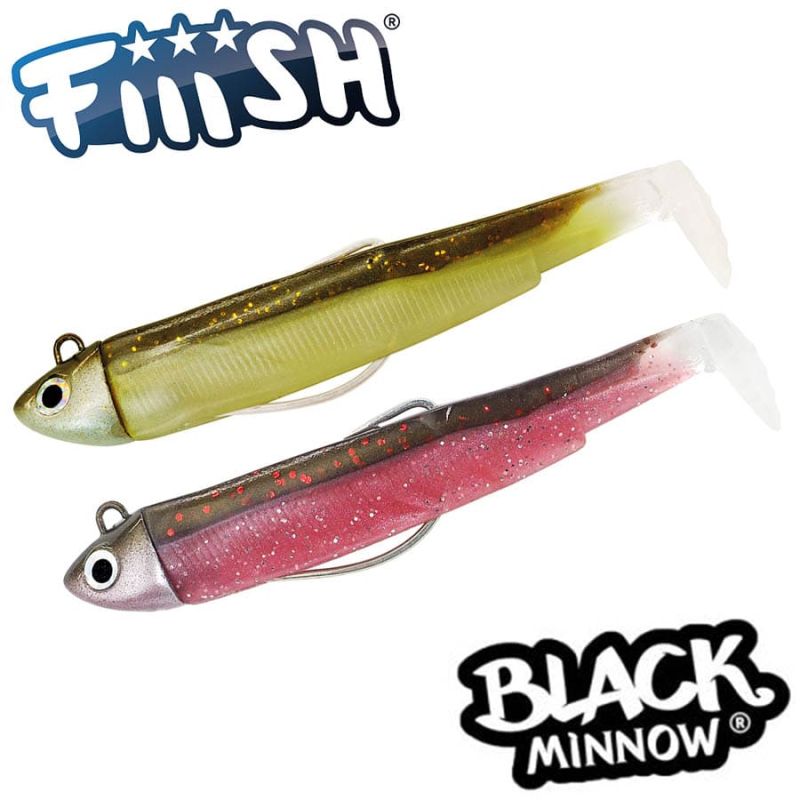 Fiiish Black Minnow No3 Double Combo: 2 Jig Heads 18g + 2 Lure Bodies 12cm - Sparkling Brown/Pink