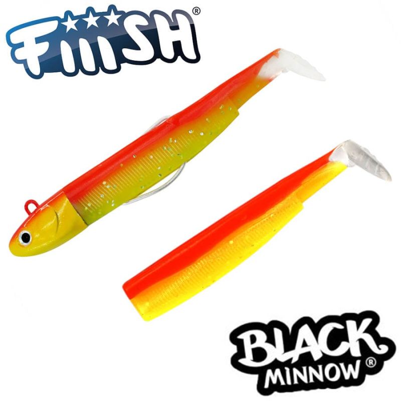 Fiiish Black Minnow No4 Combo: Jig Head 60g + 2 Lure Bodies 14cm - Mango Juice