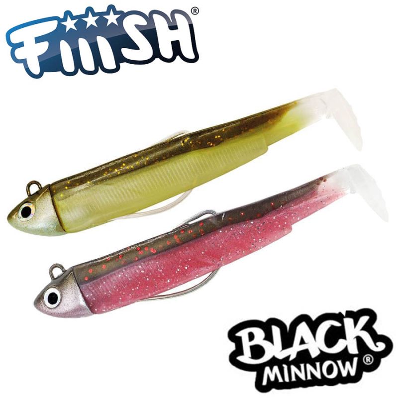 Fiiish Black Minnow No2 Double Combo: 2 Jig Heads 8g + 2 Lure Bodies 9cm - Sparkling Brown/Pink