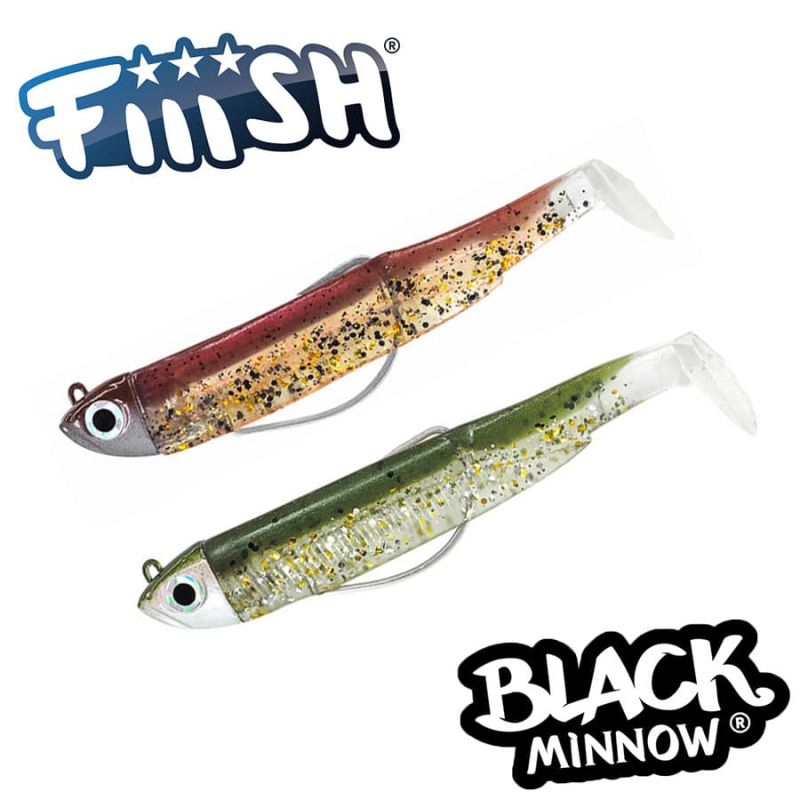 Fiiish Black Minnow No1 Double Combo: 2 Jig Heads 3g + 2 Lure Bodies 7cm - Wine Glitter/Kaki Glitter