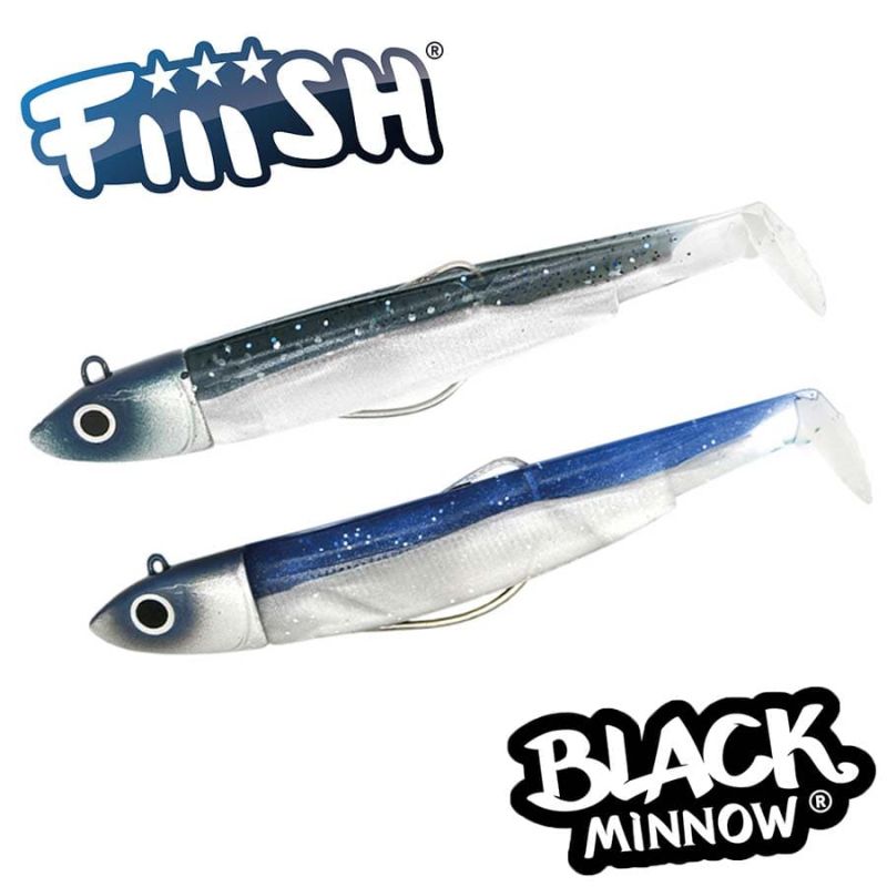 Fiiish Black Minnow No2 Double Combo: 2 Jig Heads 10g + 2 Lure Bodies 9cm - Blue / Blue Glitter