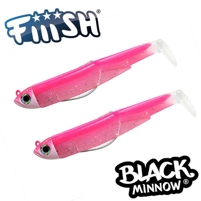 Fiiish Black Minnow No2 Double Combo: 2 Jig Heads 5g + 2 Lure Bodies 9cm - Pink Fluo