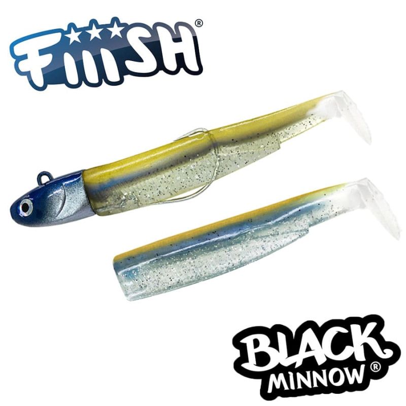 Fiiish Black Minnow No2 Combo: Jig Head 20g Blue + 2 Lure Bodies 9cm - Gold/Blue