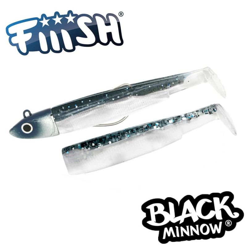 Fiiish Black Minnow No2 Combo: Jig Head 10g + 2 Lure Bodies 9cm - Blue Glitter