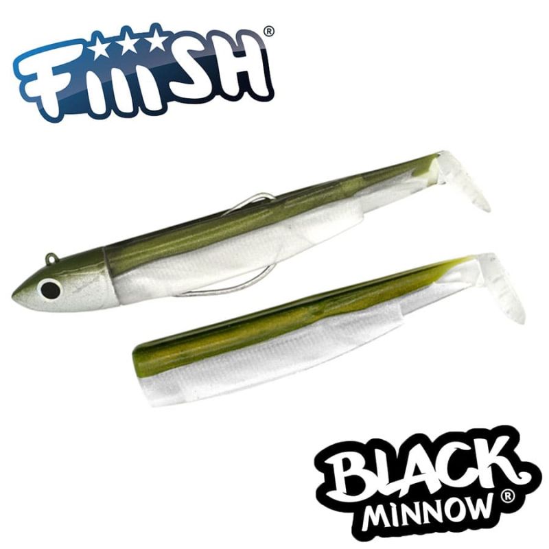 Fiiish Black Minnow No2 Combo: Jig Head 10g + 2 Lure Bodies 9cm - Kaki