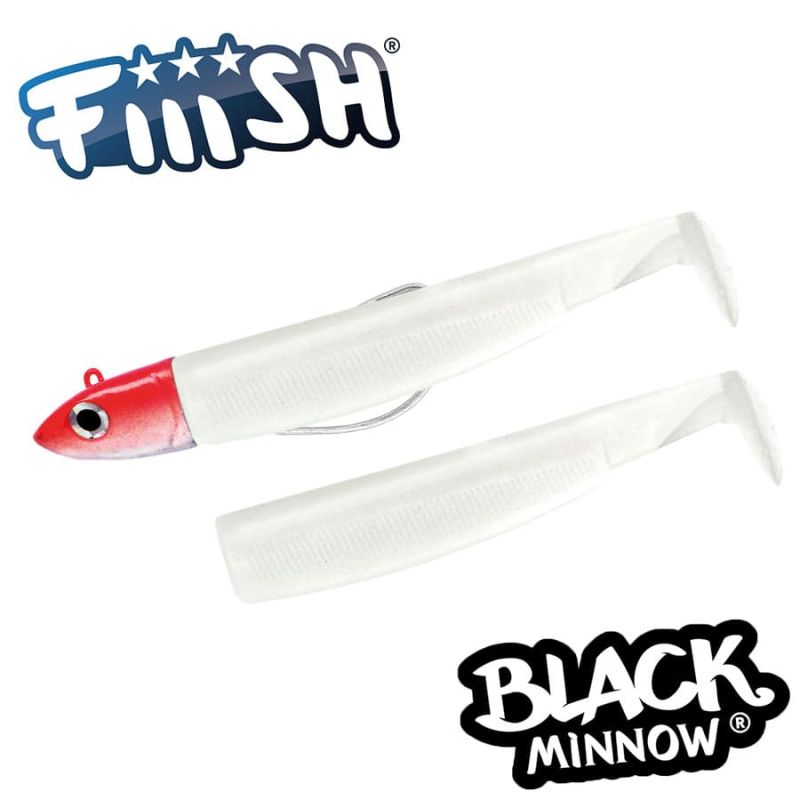 Fiiish Black Minnow No2 Combo: Jig Head 10g Red + 2 Lure Bodies 9cm - White